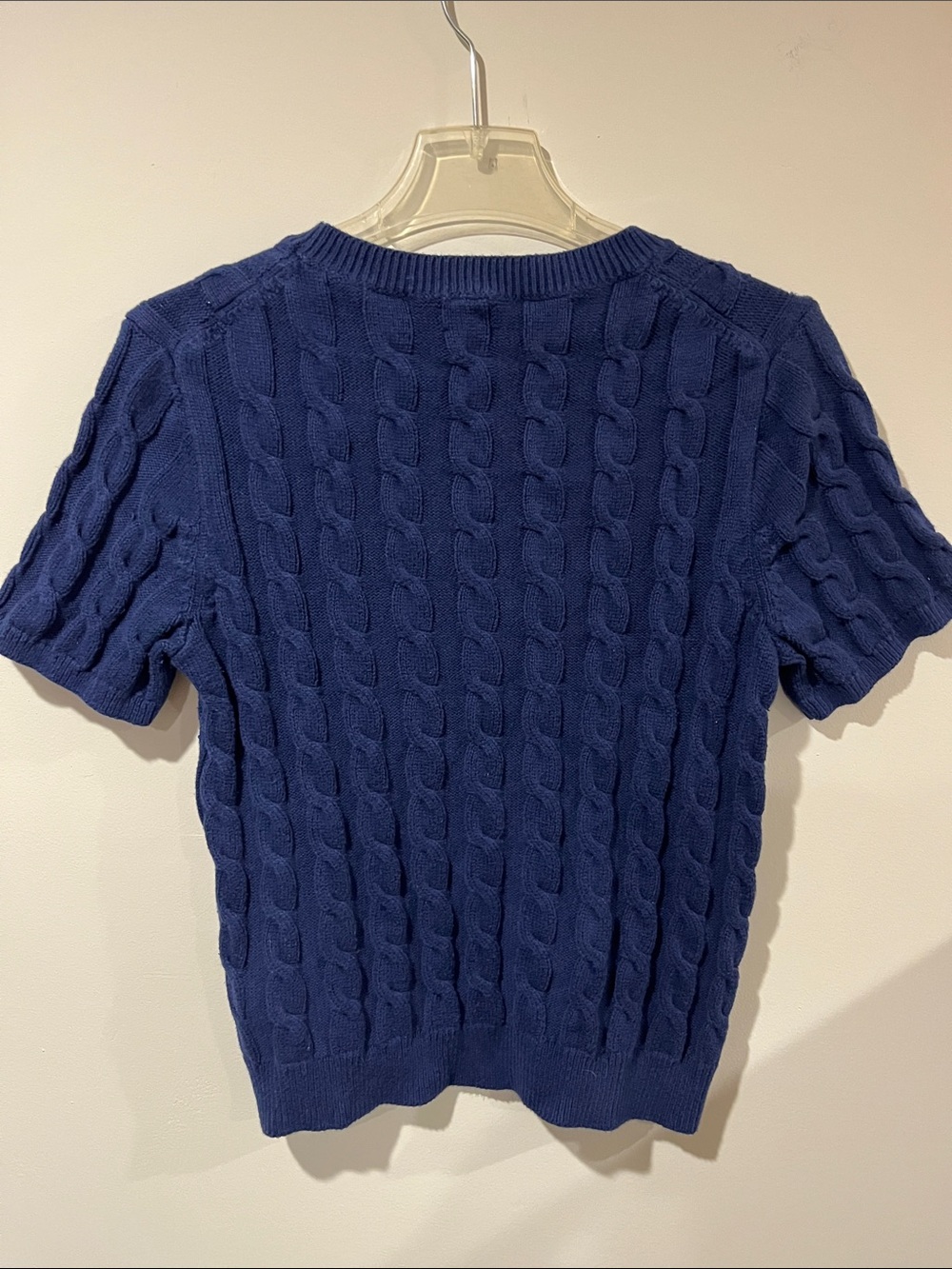 J. Crew Navy Cable-Knit Short-Sleeve Crewneck Sweater - Picture 3 of 4